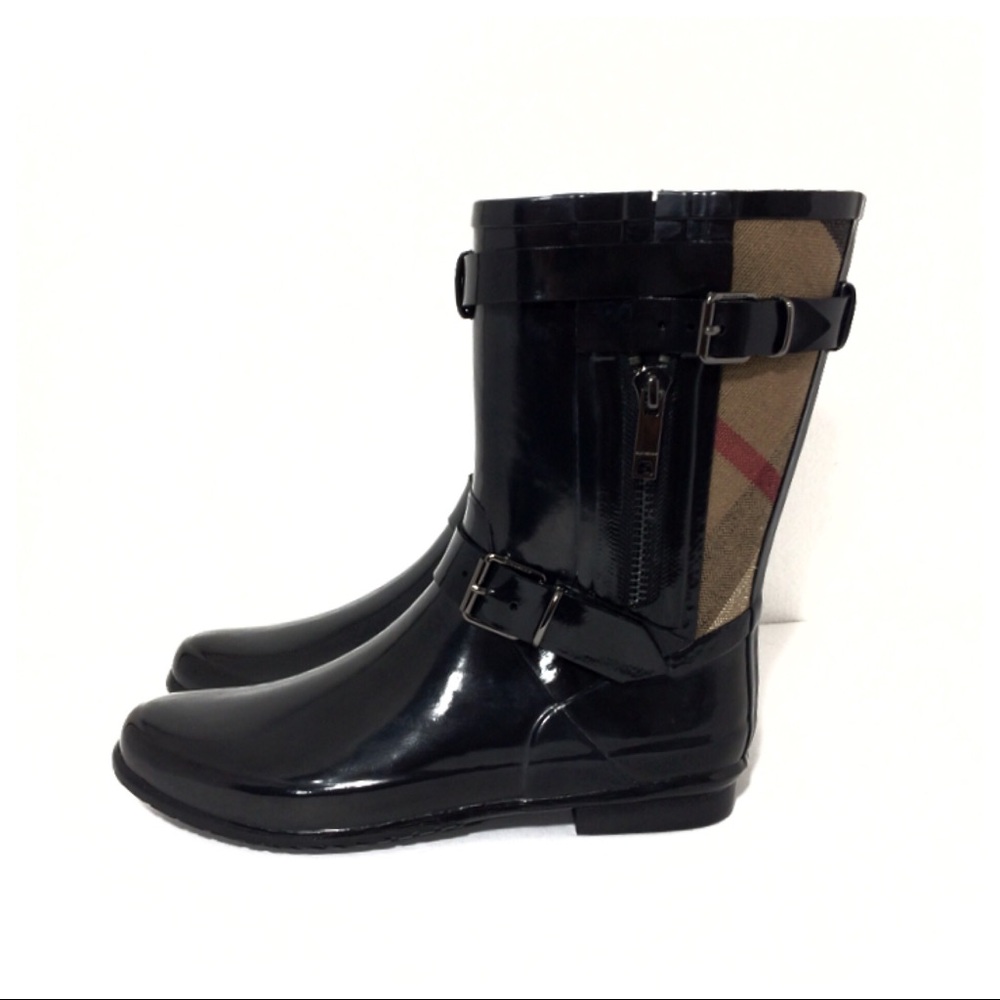 SOLD NEW Burberry Normandale Nova Check Rain Boots - Picture 4 of 8